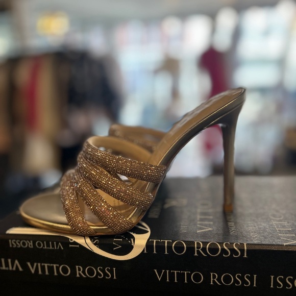 Gold Crystal-Strap Stiletto Mules - Picture 8 of 11